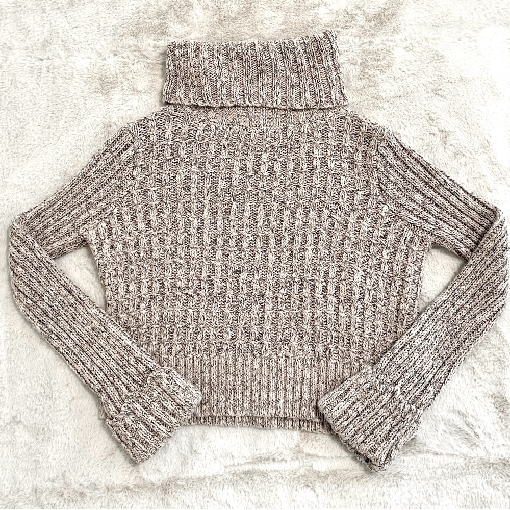 Free People Cropped Turtleneck Sweater Pink & Grey Size S